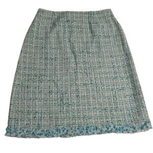 Grace Dane Lewis Blue White Tweed Skirt Ruffle Hem Size 8 Office Fairy